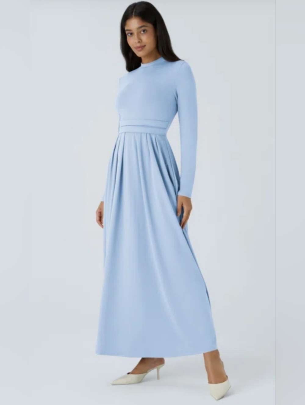 Long-Sleeve Light Blue Maxi Dress